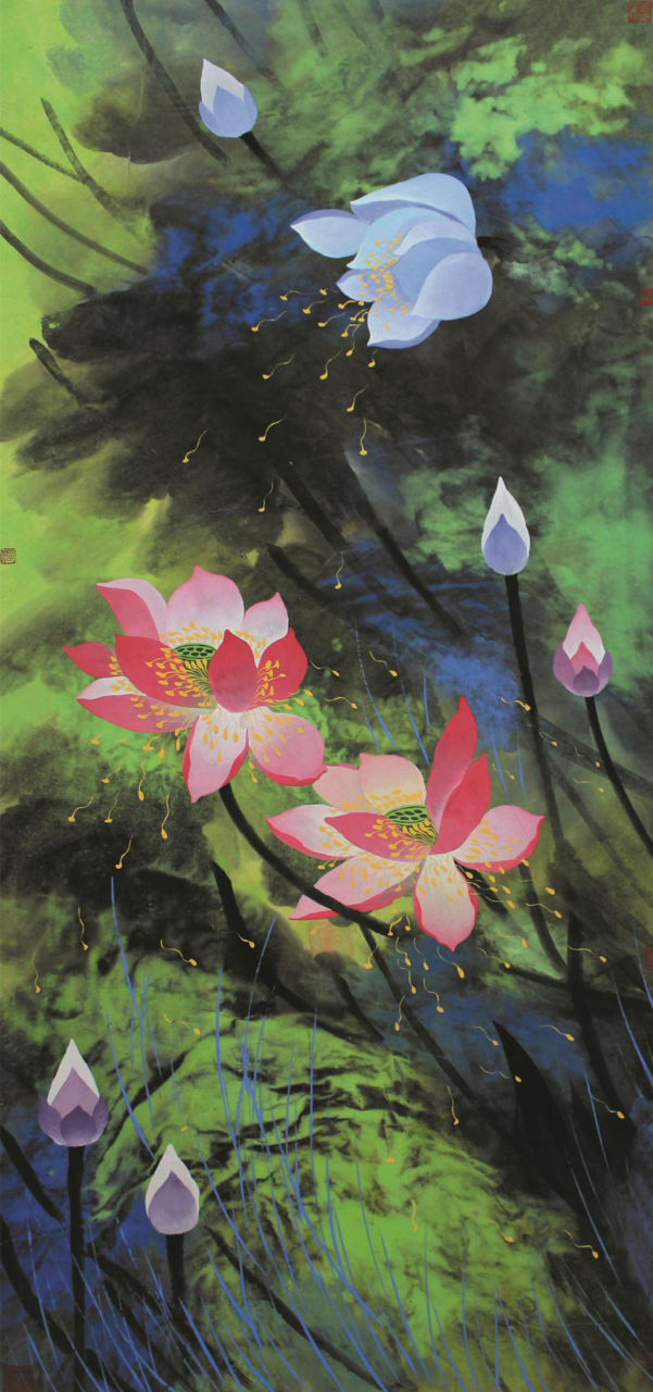 何晓虎画荷花,有种惊艳之美