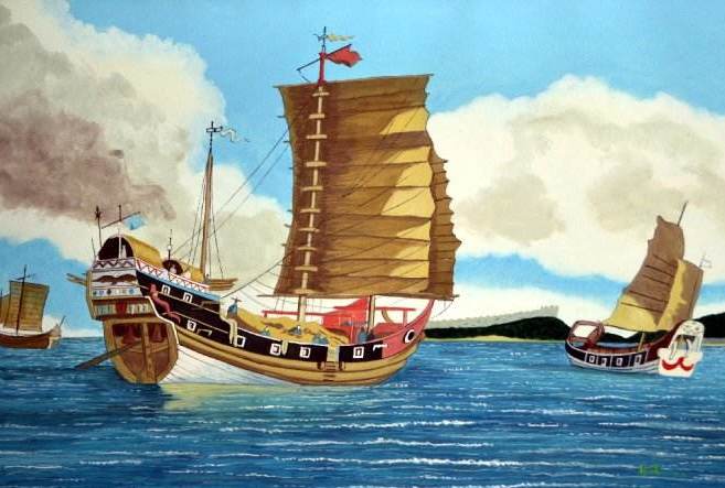 上面提到,最早的帆可能是方形的,而且是正装式样,固定在船桅上,因此