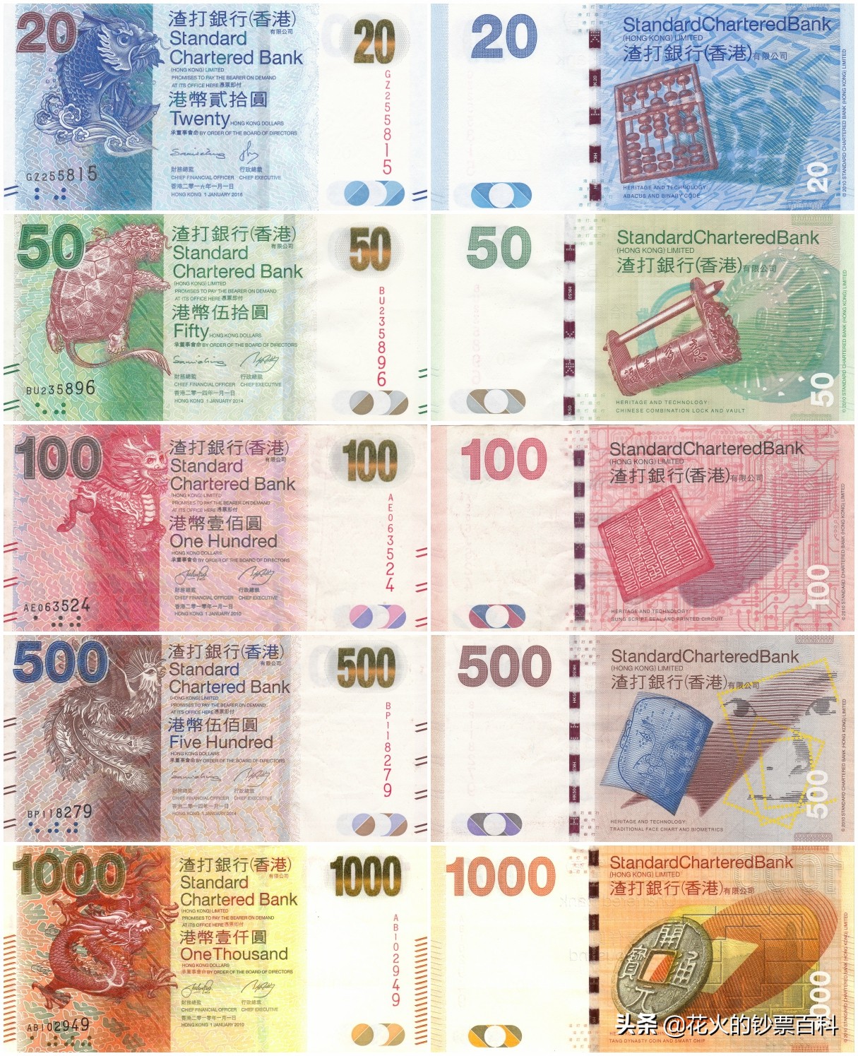 香港渣打银行发行的港币，堪称是最具中国传统文化的钞票