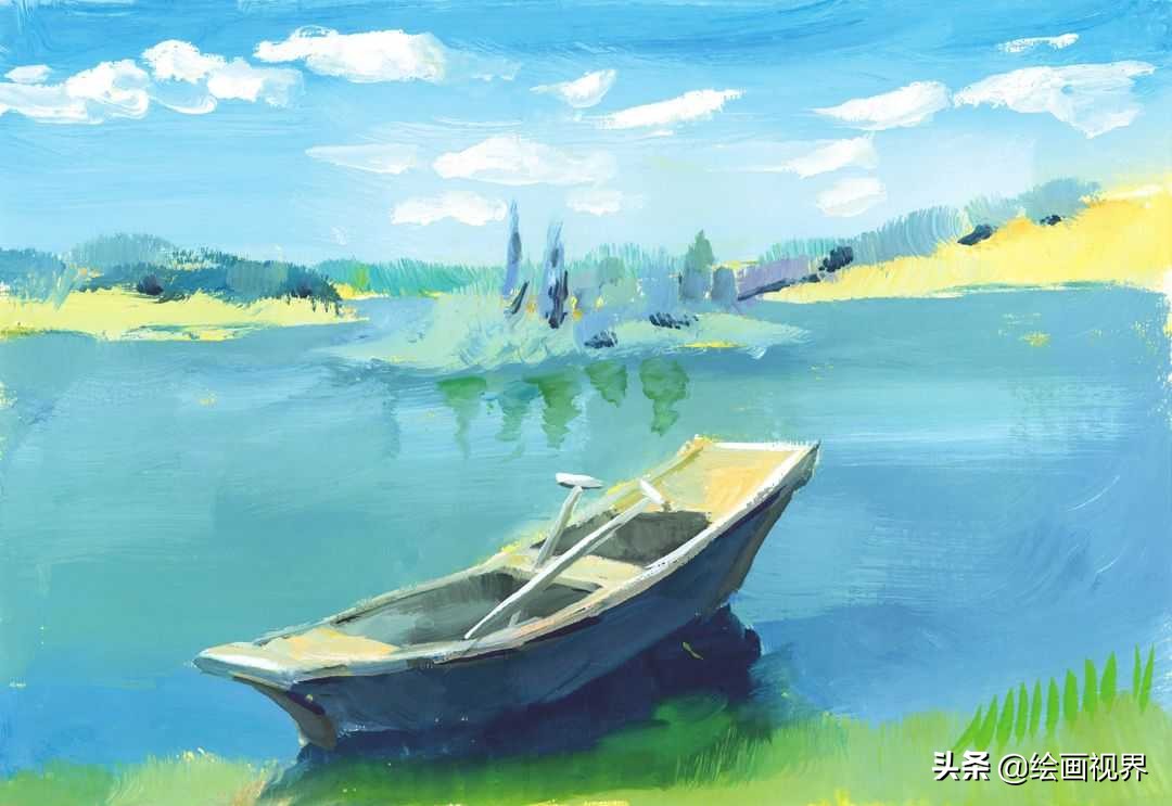 泊船，溪流的画法图解，原来水彩这么画才好看，一起来学习！