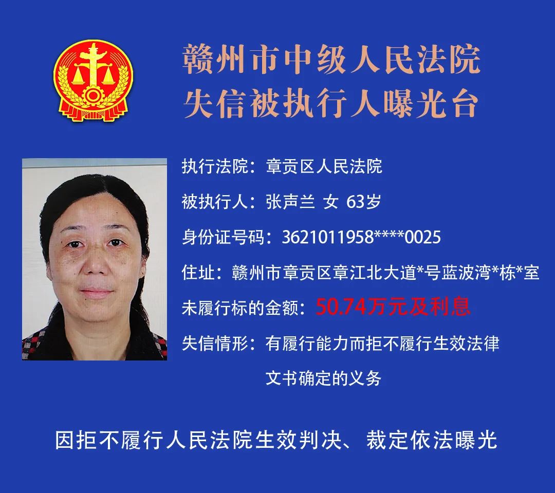 赣州市中级人民法院曝光2021年最新失信被执行人名单