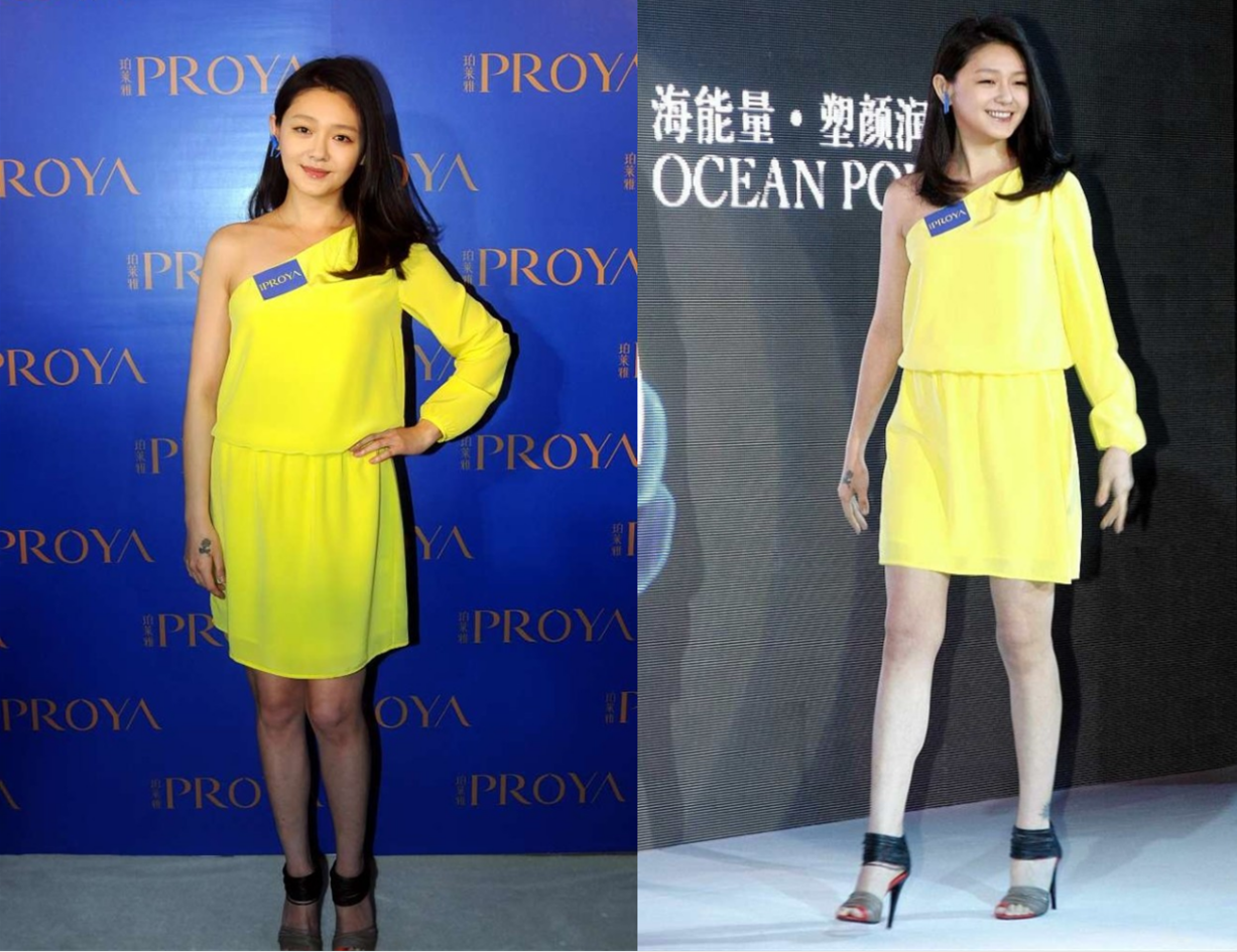 大s胖得刚刚好,穿修身小红裙秀锁骨韵味十足,但妆容略显艳俗