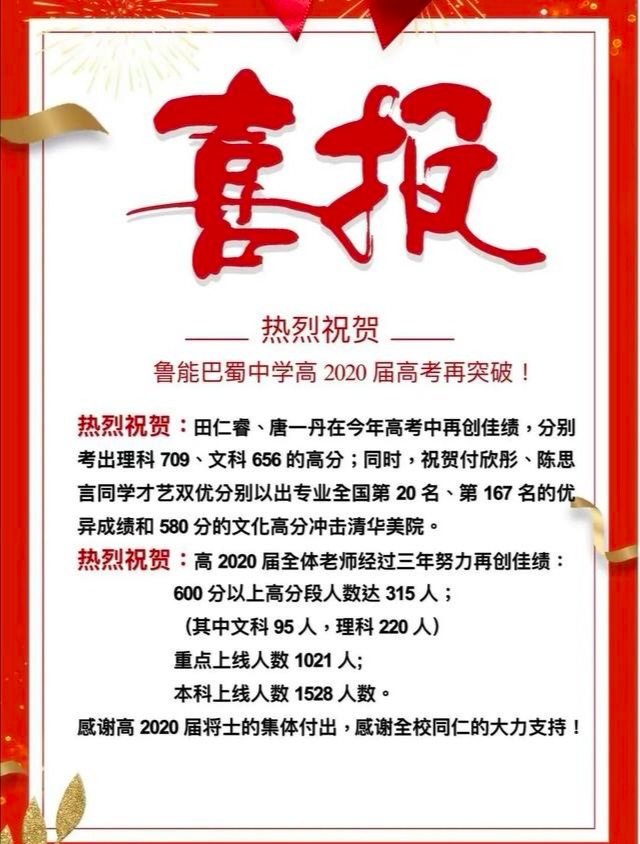 重庆主城区部分中学高考喜报