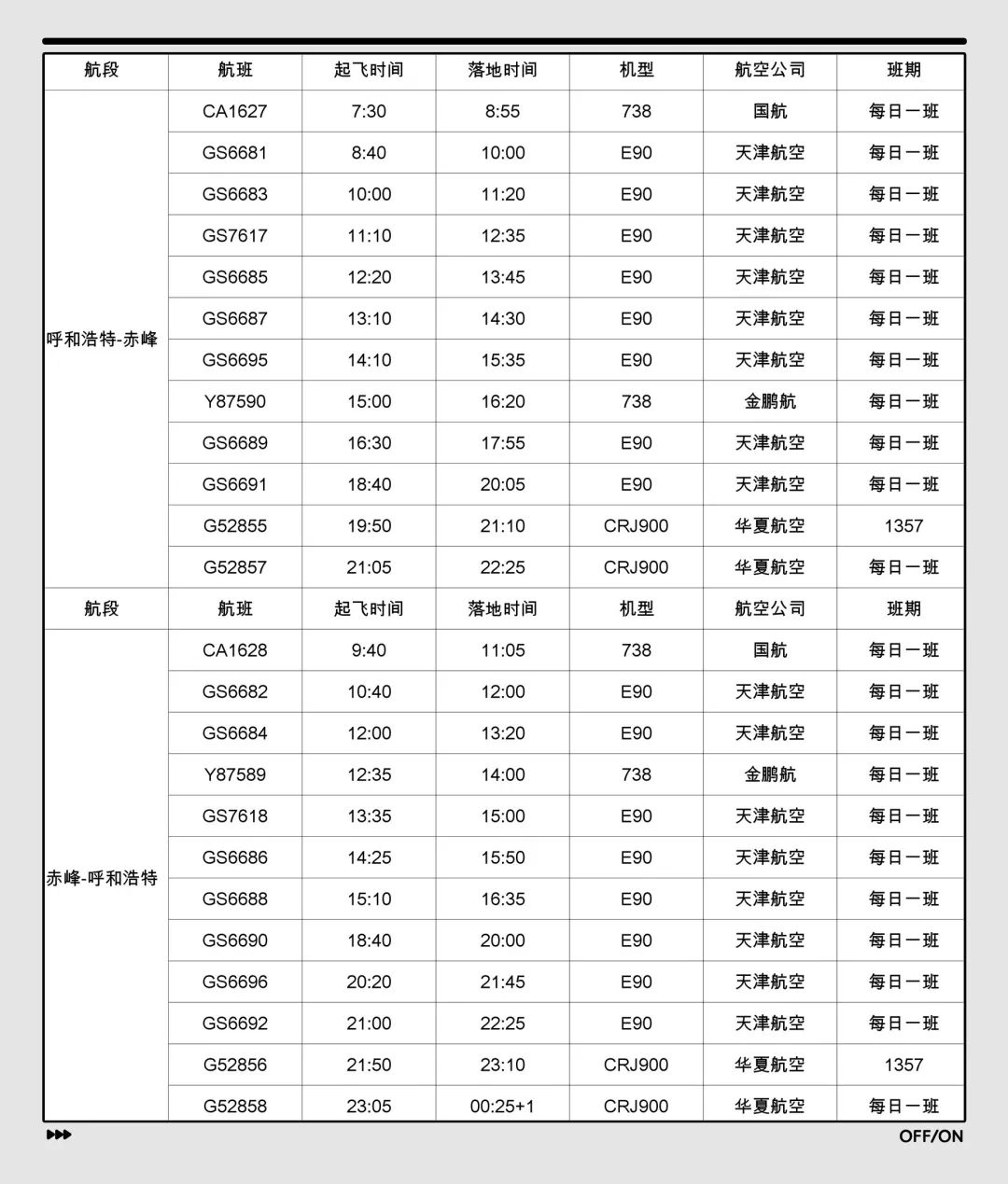 赤峰到呼市飞机时间表（赤峰至呼和浩特航班时刻将有调整）