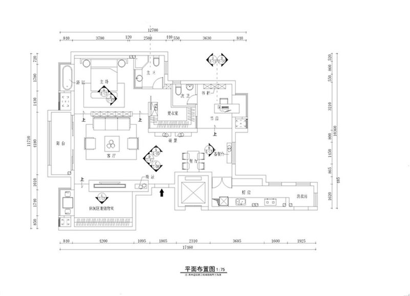 121平米三居室设计说明，15万元装修的美式风格有什么效果？-丽江花园左岸装修