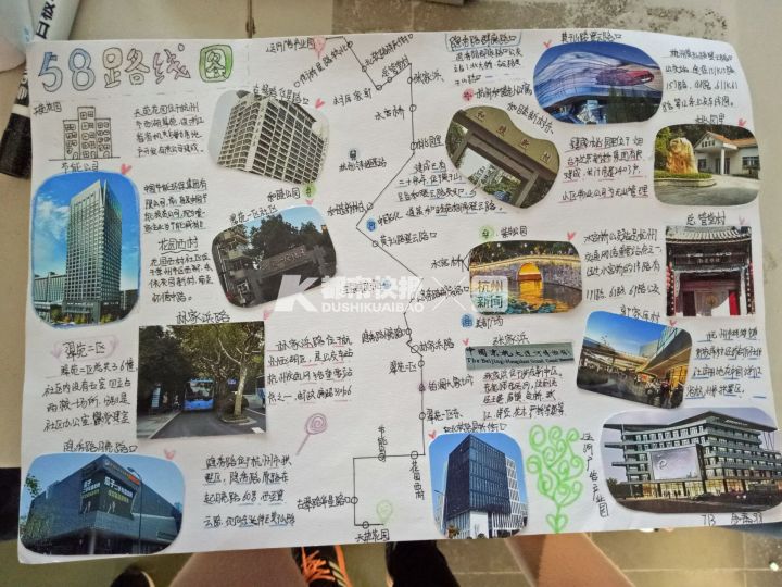 丁兰实验中学学生手绘58路公交路线图