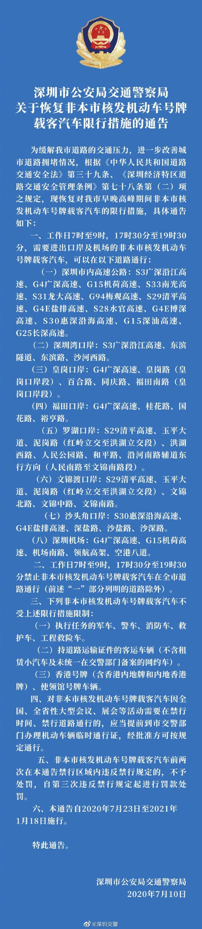 7月27日起，正式开罚！深圳已恢复早晚高峰限行