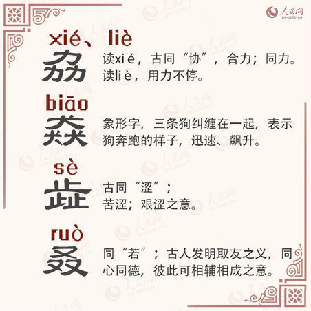 飍靐龘飝朤茻馫麤鱻灥(涨知识 加强版“三叠字”，你会念吗？)