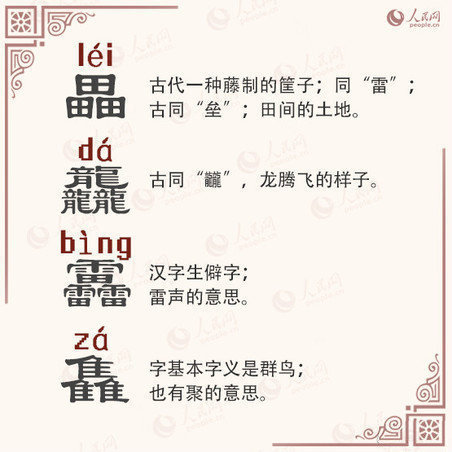 飍靐龘飝朤茻馫麤鱻灥(涨知识 加强版“三叠字”，你会念吗？)