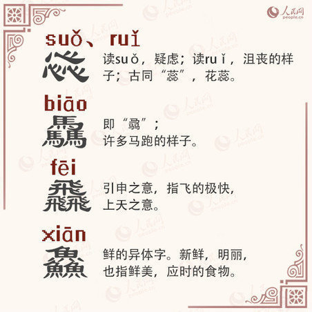 飍靐龘飝朤茻馫麤鱻灥(涨知识 加强版“三叠字”，你会念吗？)