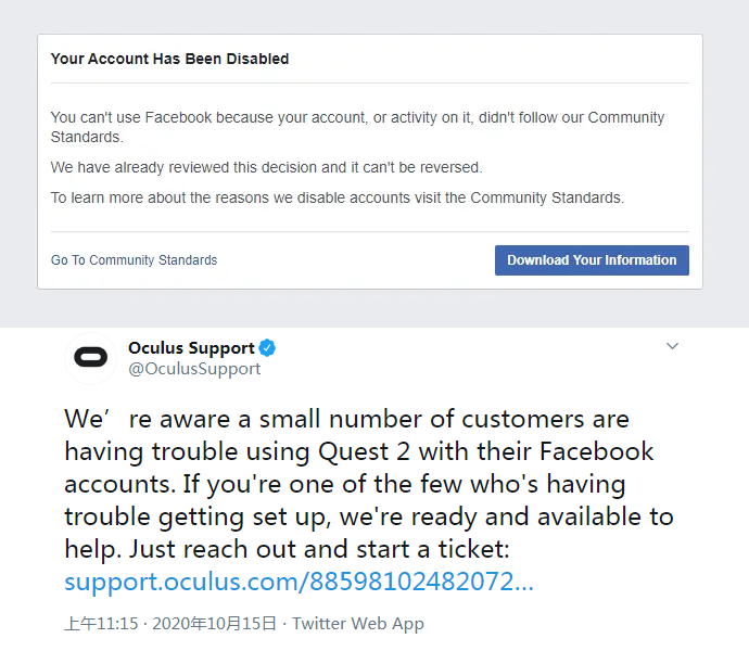 Facebook意外停用了某些Oculus VR设备用户的账号