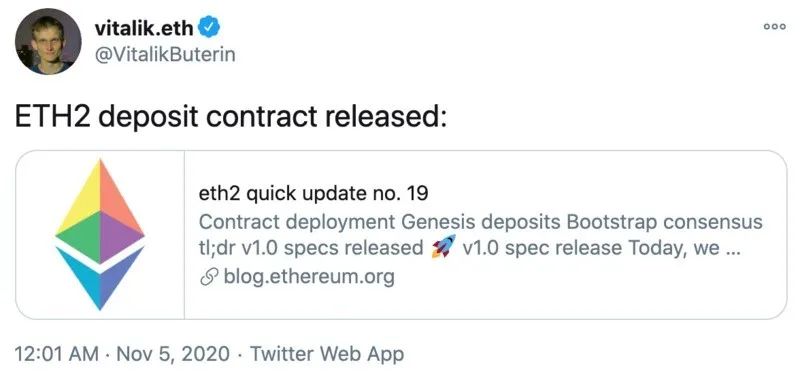524288枚ETH！V神亲自上场质押，以太坊2.0稳了？
