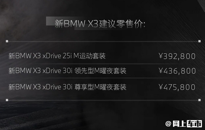 宝马新款X3正式上市,售价39.28-47.58万元,入门涨3千