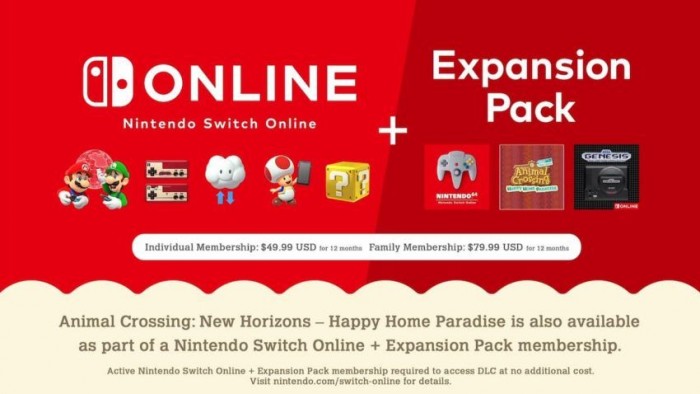 任天堂Switch Online扩展包10月25日上线 个人/家庭年费49.99/79.99美元