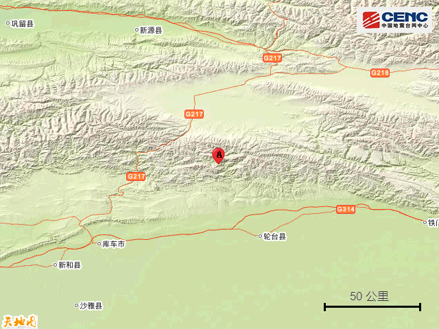新疆阿克苏地区库车市附近发生5.0级左右地震