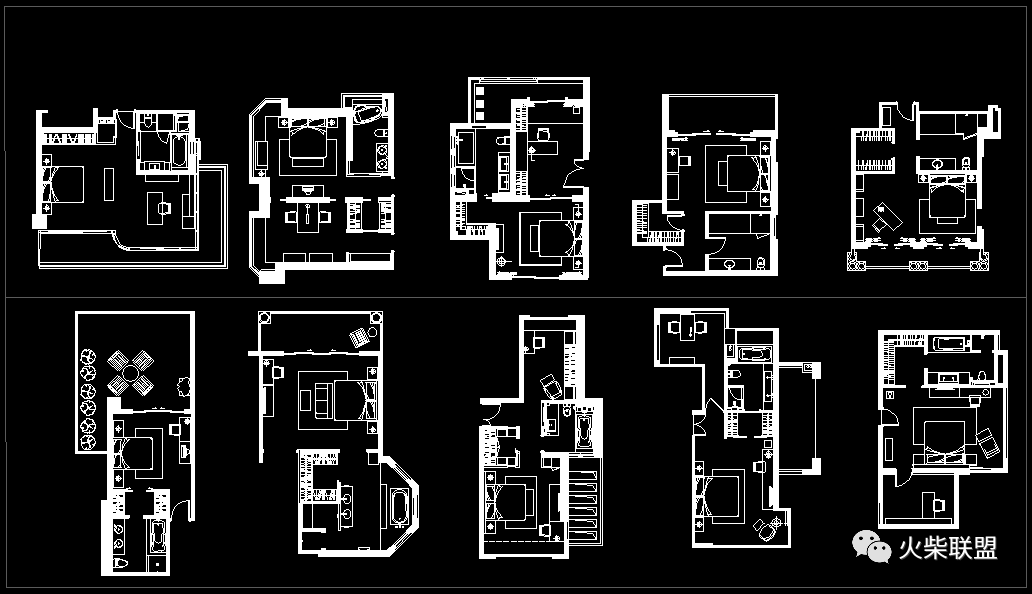 国内名师100套主卧平面格局CAD套图方案图库