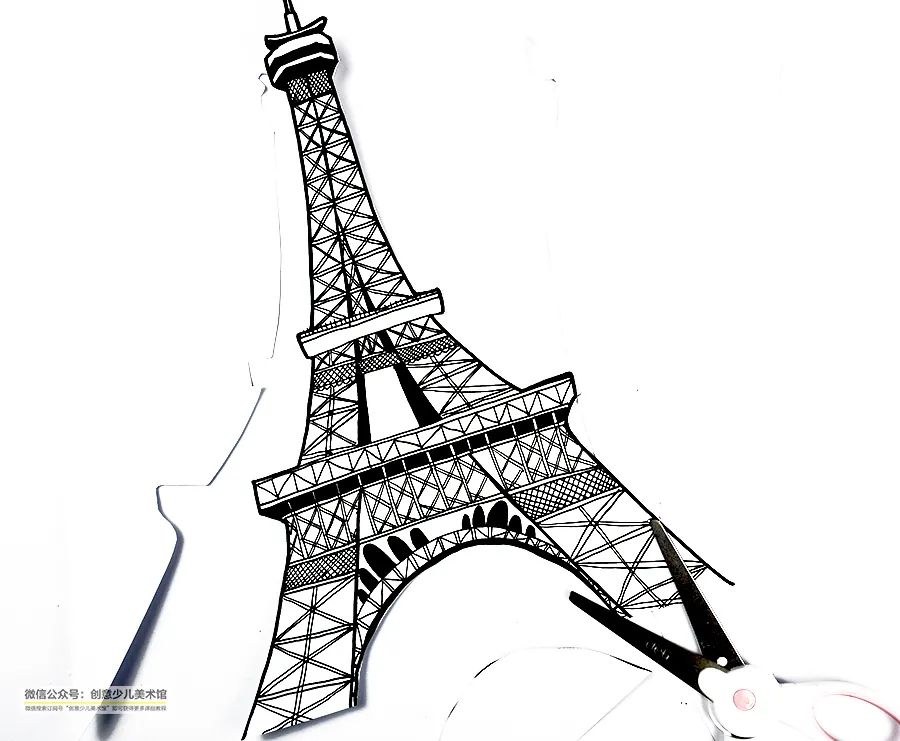 儿童画教程｜综合创意画--线条练习之夜空下的埃菲尔铁塔