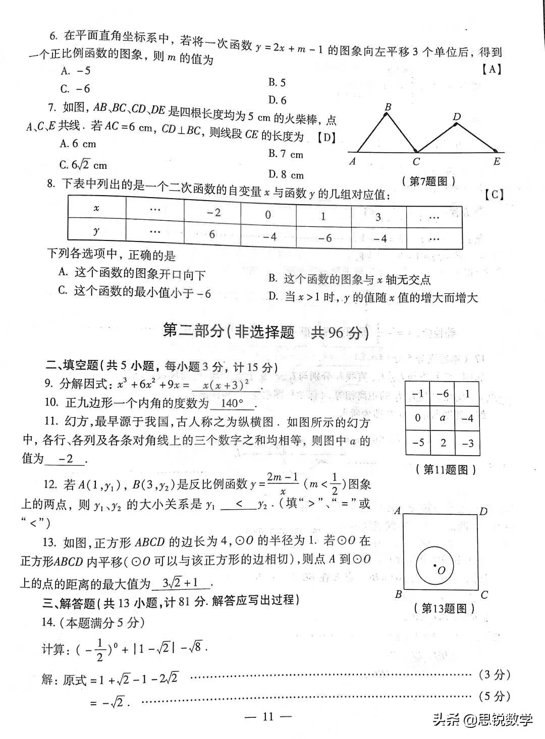 2021年陕西中考数学试题简析