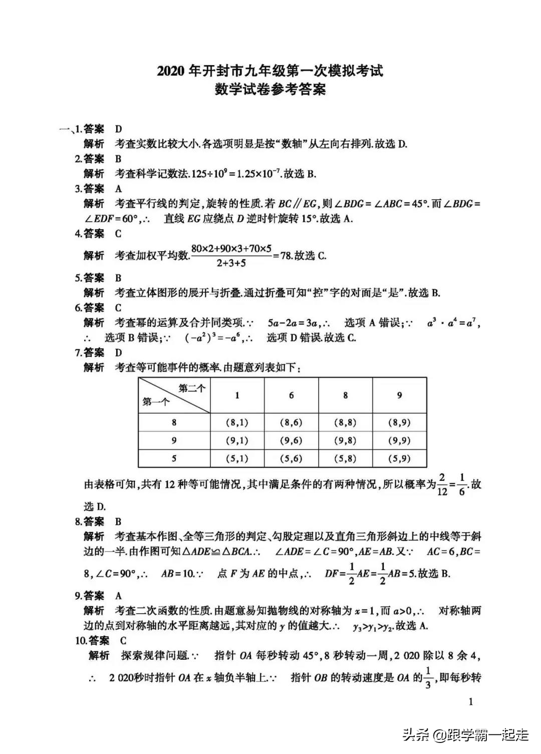 河南省开封2020中考数学一模卷很难，老师：河南的初中生都不容易