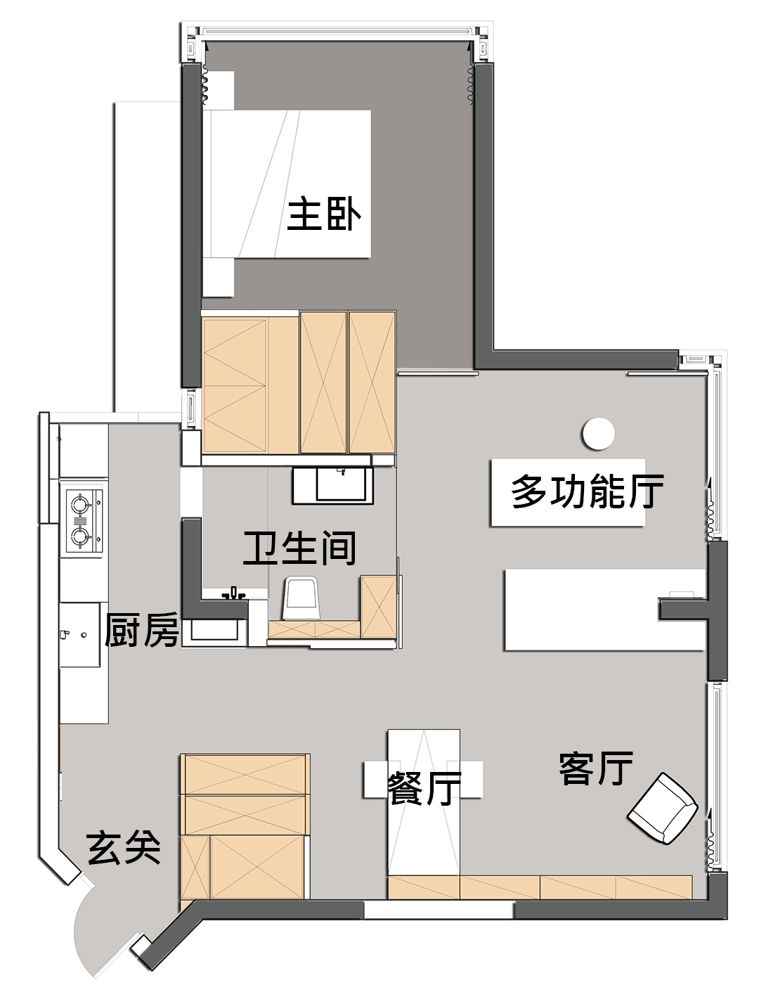 上海80㎡空无一物，厨卫打通，藏了升降客厅，这操作神好用