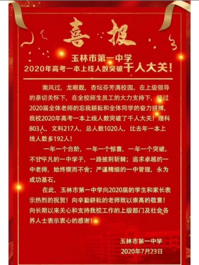 2020年广西高考玉林市群雄争霸，武鸣高中崛地而起