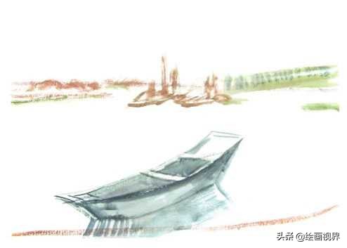 泊船，溪流的画法图解，原来水彩这么画才好看，一起来学习！