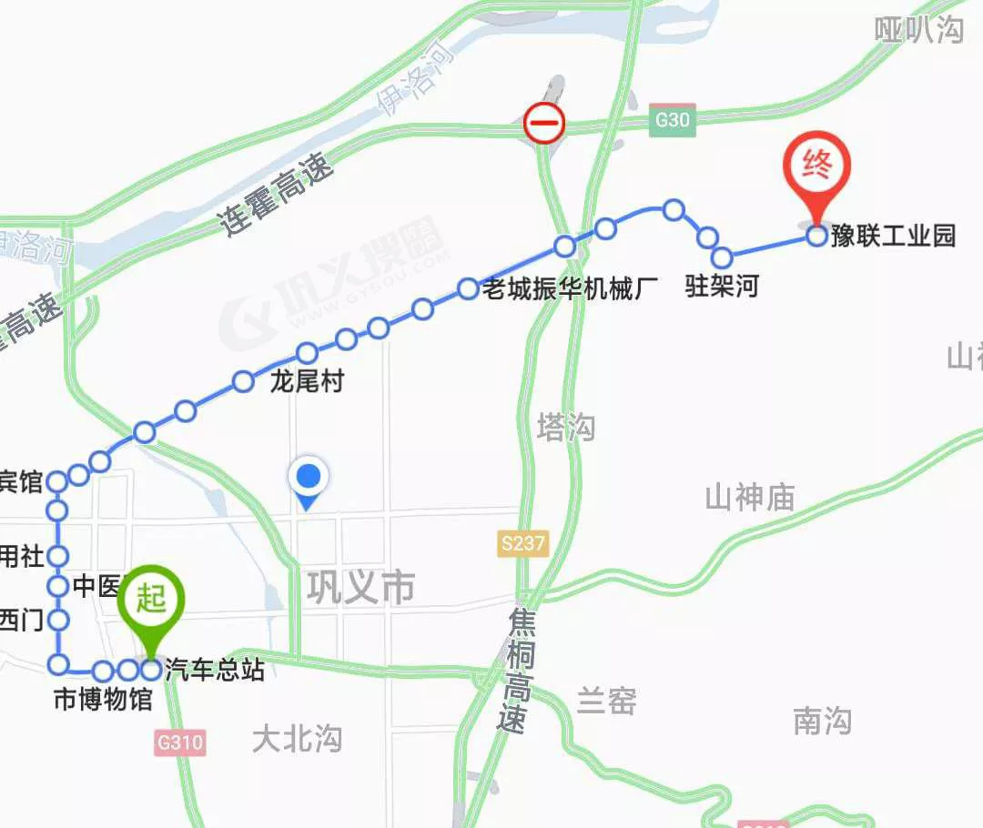 交通賓館---鄭州市手拖廠---化工技校---汽車北站---石灰務---鞏義市 