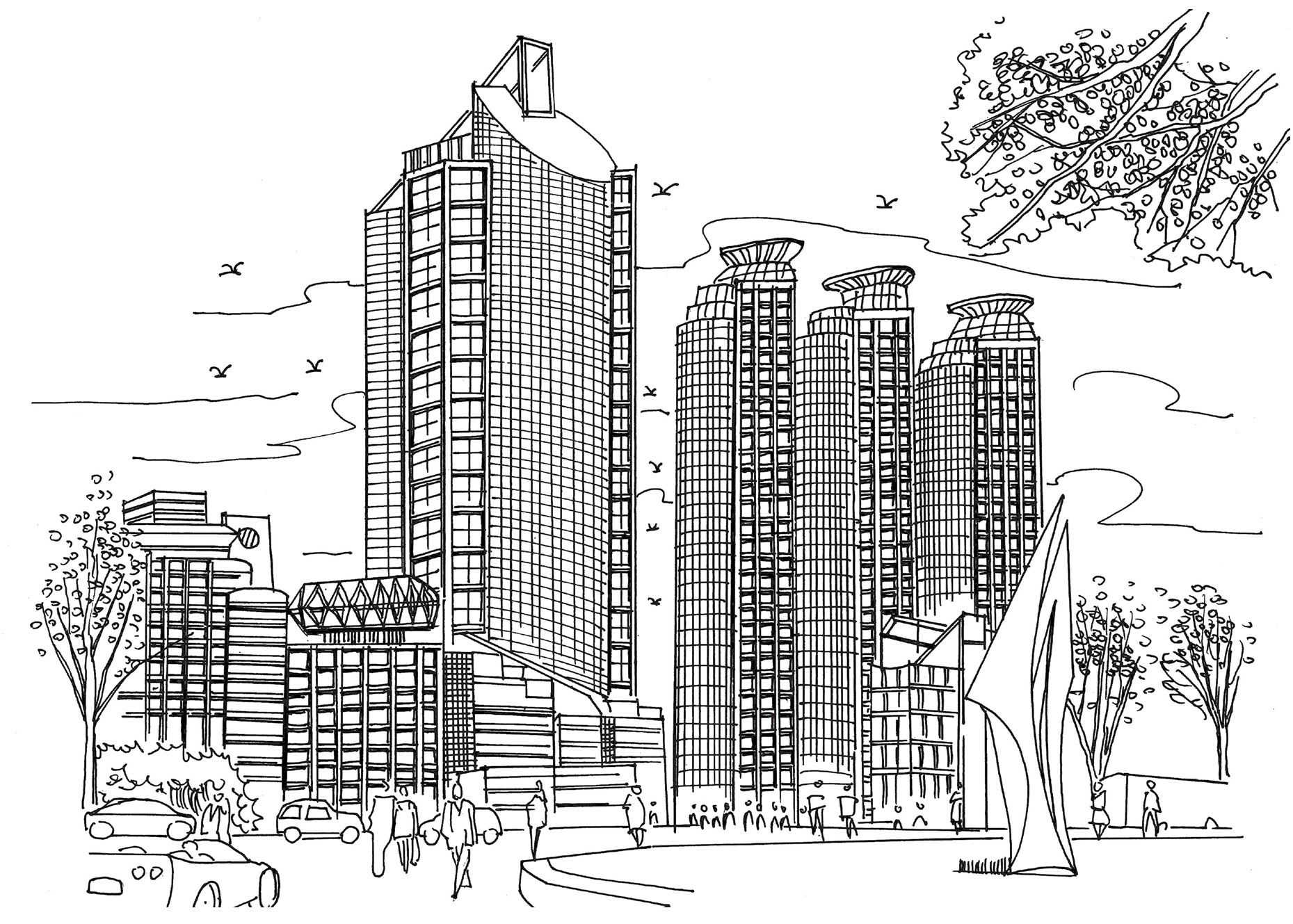 不会画高楼速写?分步骤教你画城区高楼建筑画法,简单易学,收藏