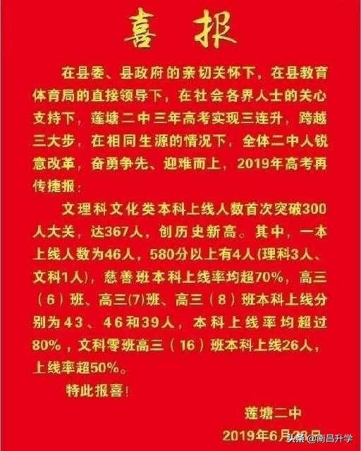 高考｜南昌县莲塘二中近三年高考成绩汇总