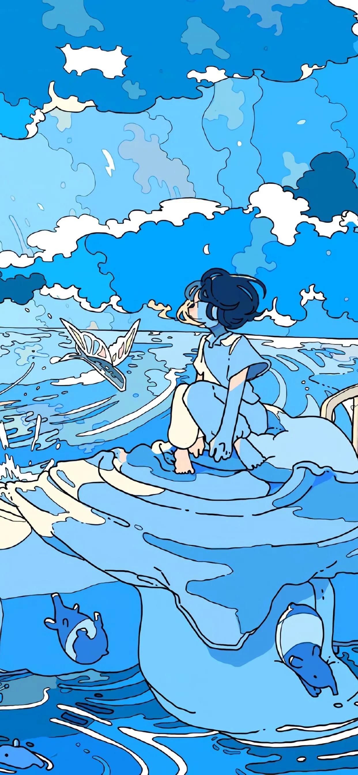 「关于壁纸」治愈系蓝色动漫壁纸