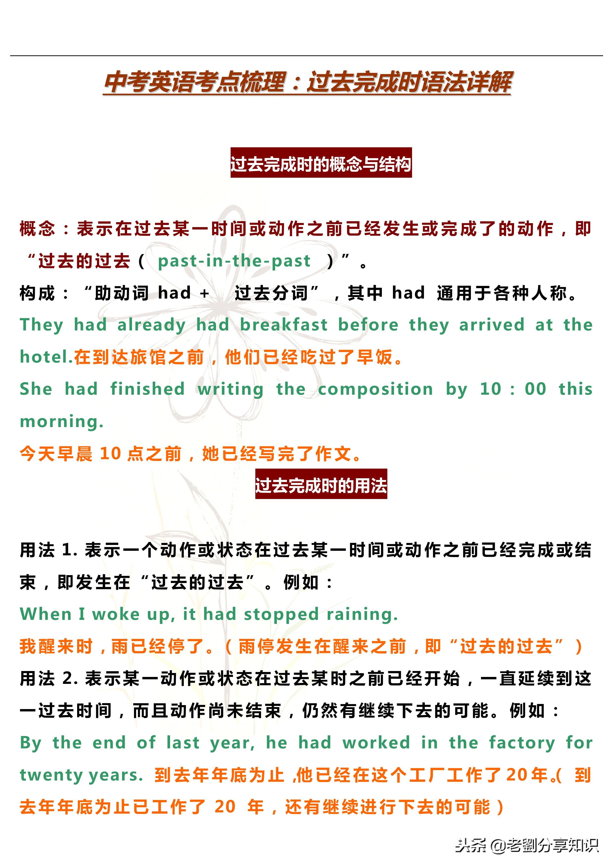中考英语考点梳理：过去完成时语法详解，适用于期末复习