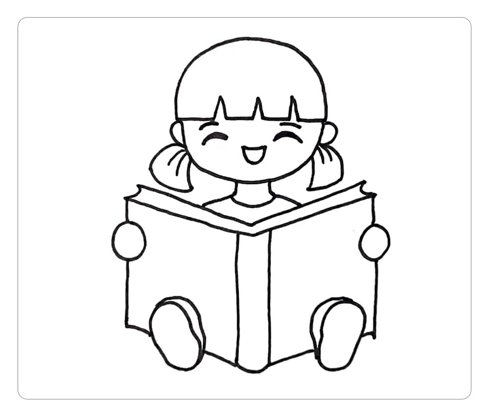 简笔画课堂:看书的小女孩