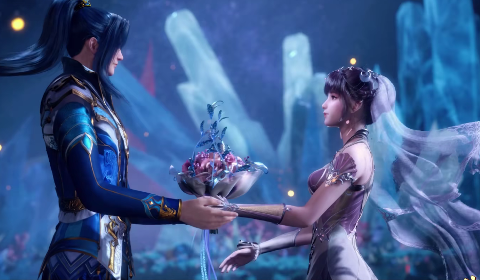 唐三和小舞订婚,唐三模型丑出高度,小舞披婚纱被爱心祝福了5次