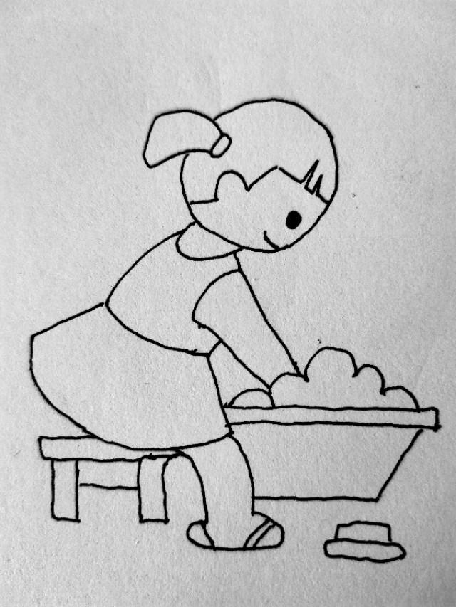 洗衣服的简笔画孩子图片