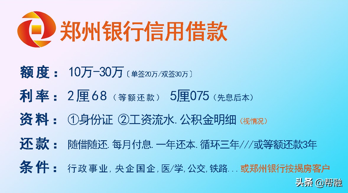 郑州银行优先贷降息啦