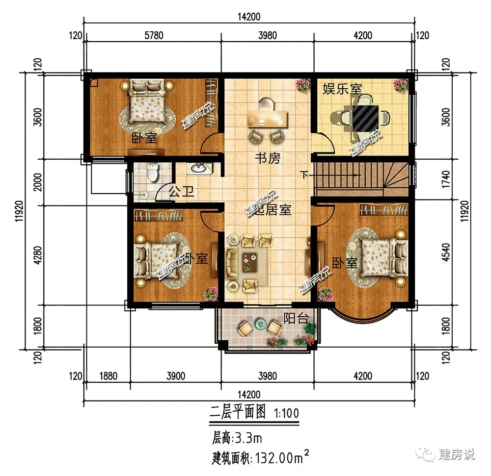 2层新中式别墅，醒目又不张扬，视觉效果左右对称，符合家居风水