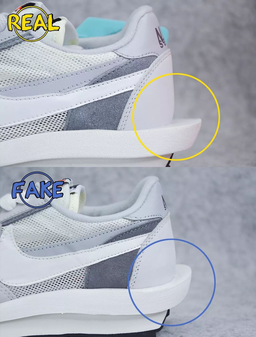 sacai x Nike LDWaffle 真假对比