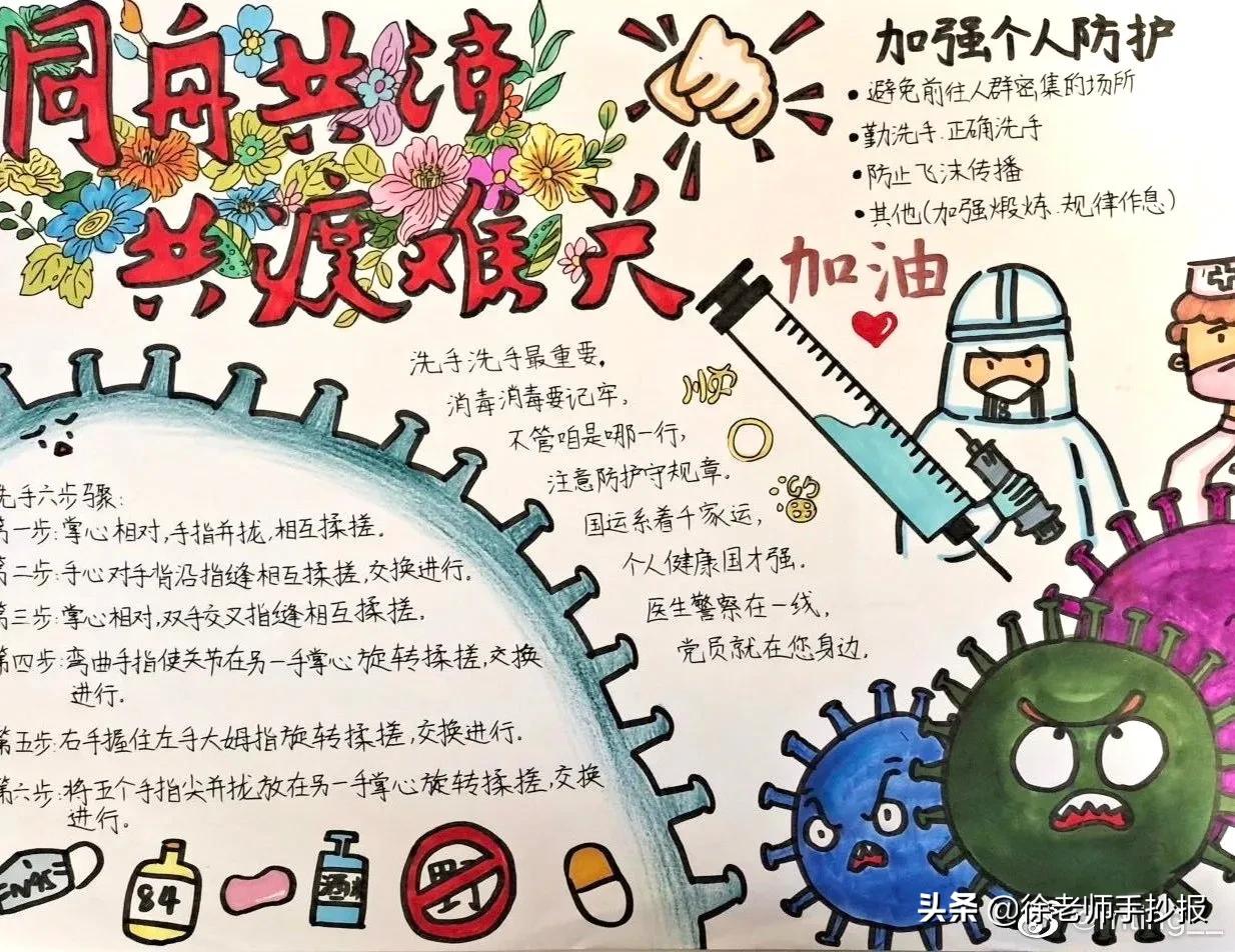 漂亮的小学生疫情防控手抄报，花边及美术字值得学习