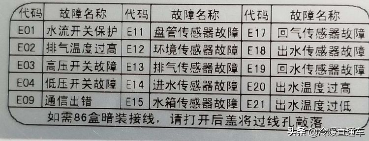 空气能故障代码