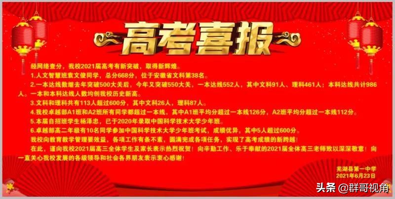 芜湖12所示范高中2021高考喜报