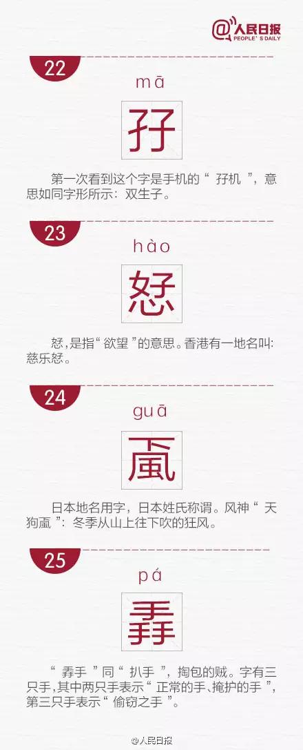 “兲”字你会读吗？《人民日报》选出的最难认的30个汉字