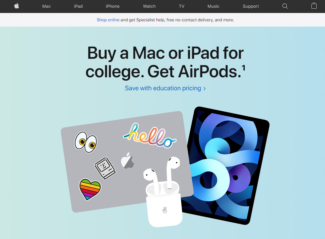 苹果返校季活动开启，享受折扣完还送 AirPods 2