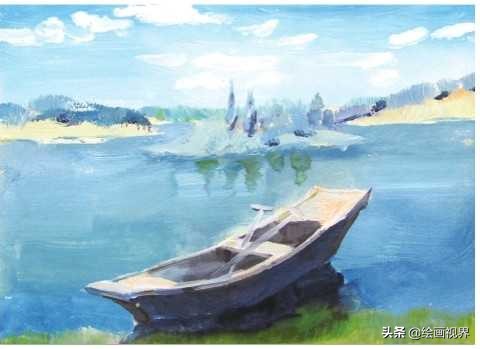 泊船，溪流的画法图解，原来水彩这么画才好看，一起来学习！