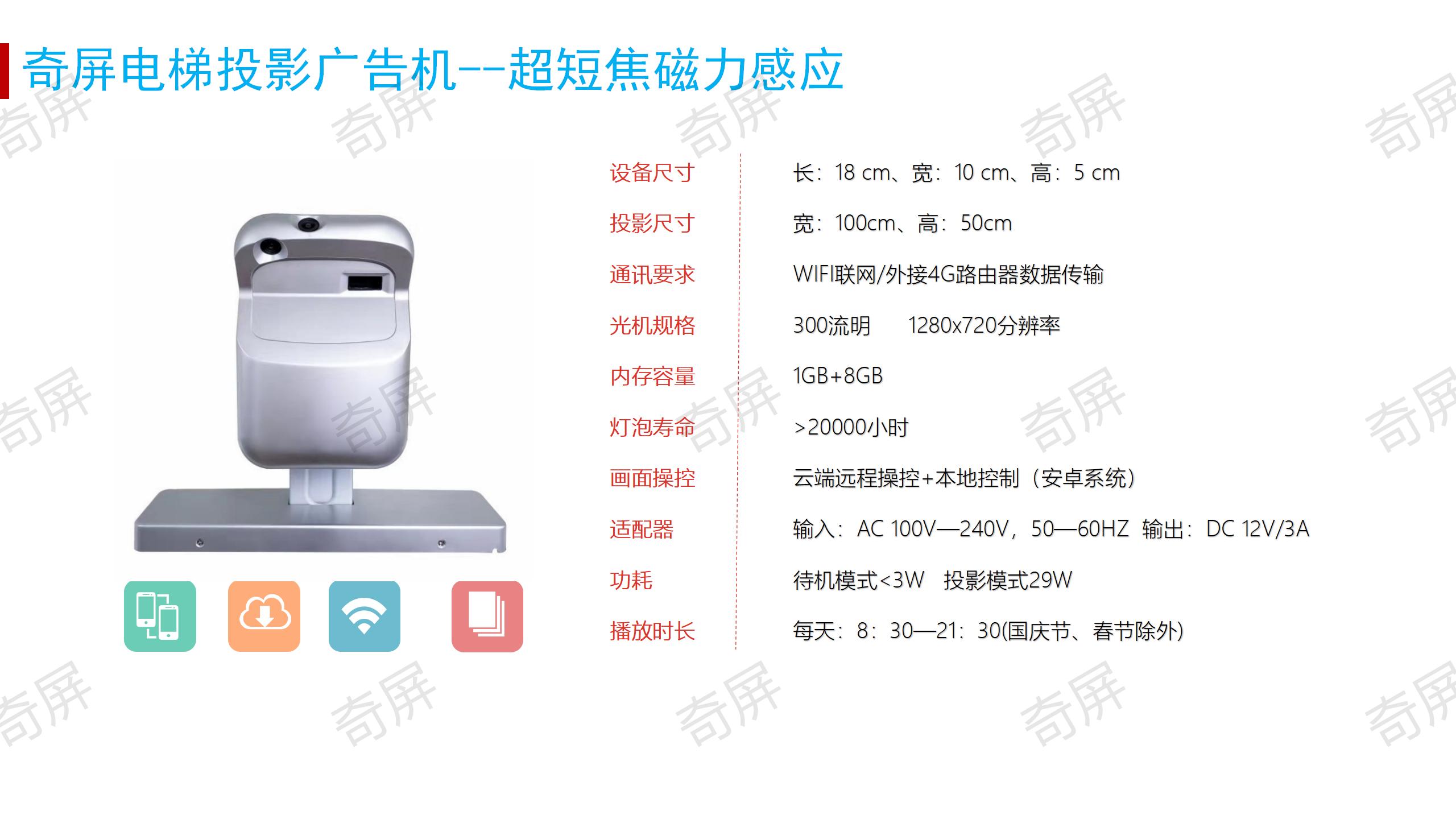 奇屏电梯广告投影仪/智能投影路灯/梯控系统/电梯智能杀菌机