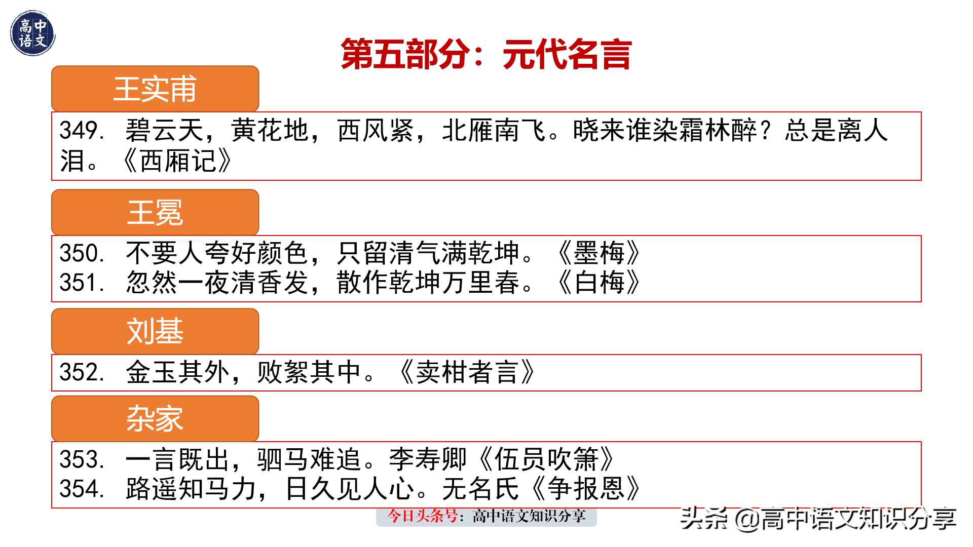 高中生必背的历朝历代名篇名句400句，先秦汉魏唐宋元明清近现代