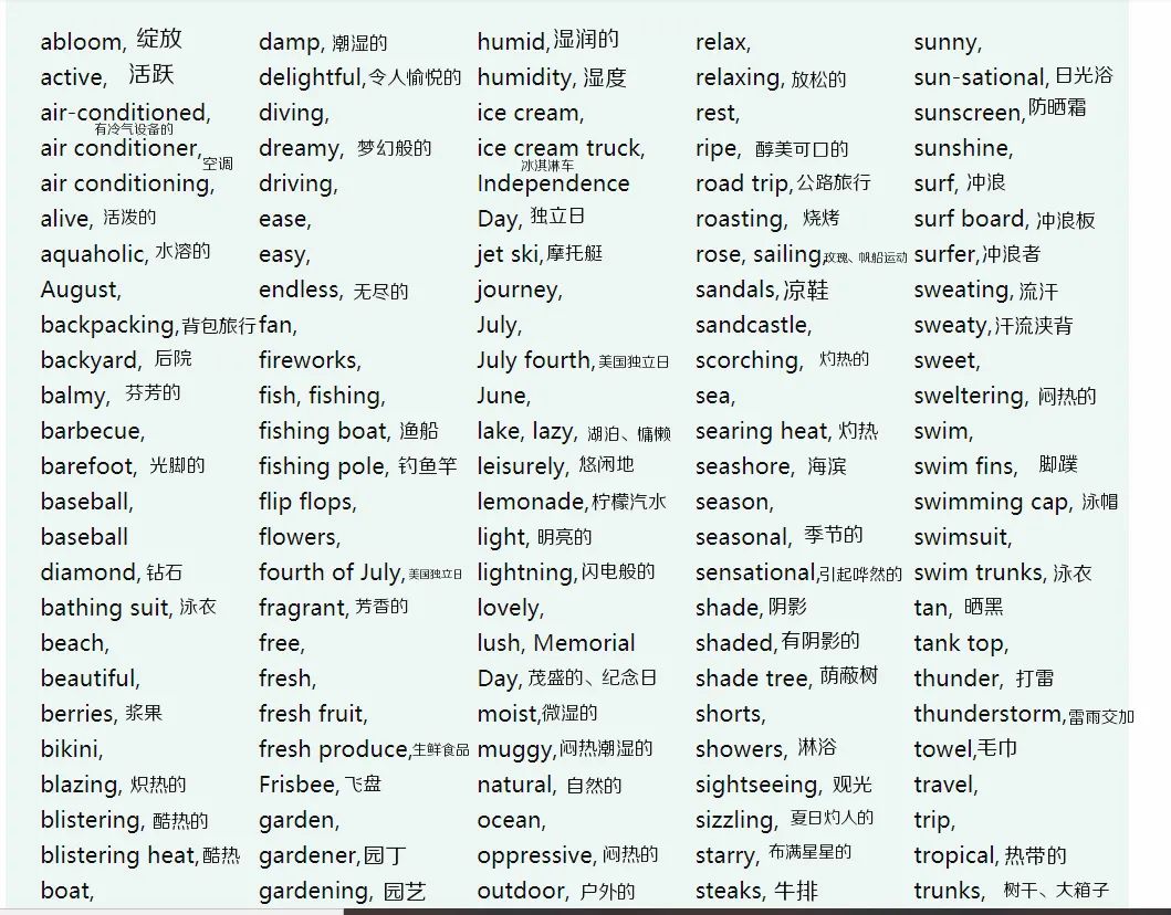 史上最全夏日英语汇总及配图（干货收藏）