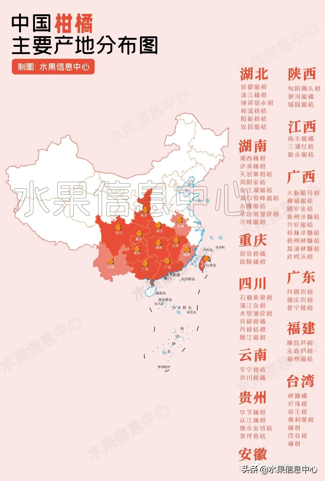 主要产地的分布图中国柑橘类(宽皮柑)柑橘家族是非常庞大的,柑橘类