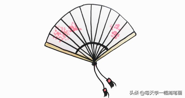 每天学一幅简笔画--带流苏的扇子简笔画画法步骤图片