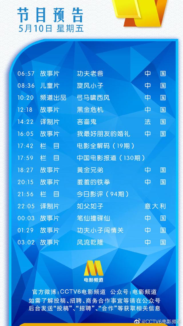 5月10日电影频道播出节目单!20:15 沈腾/马丽 《羞羞的铁拳》