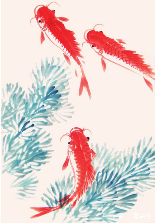 鱼虫蟹技法学习多条红鲤鱼的画法